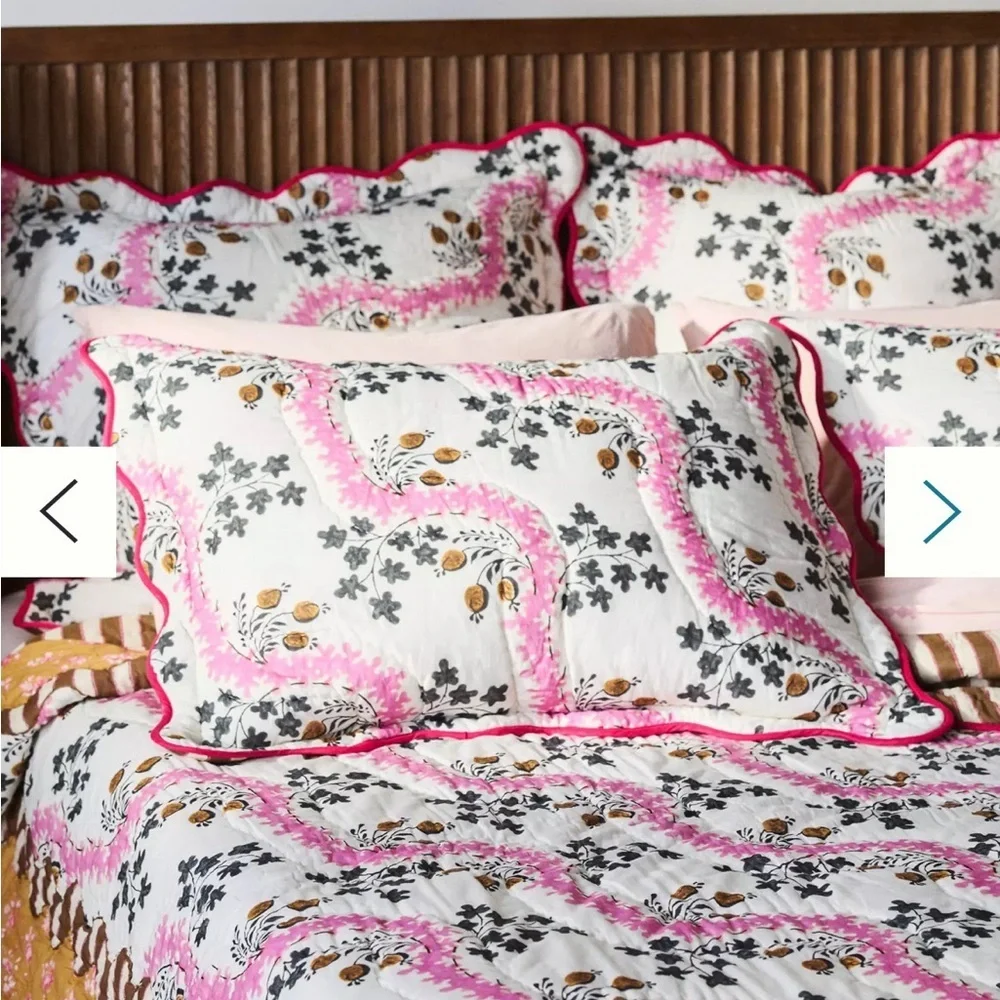 Anthropologie ILuka Queen Floral Patchwork Quilt with Pink Accents quilt only